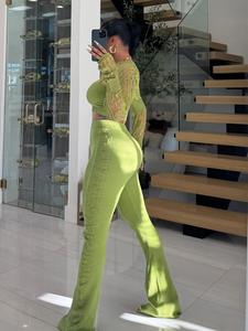 Yeni örgü kadın 3 parça Set kıyafet Hollow-out uzun kollu üst ve pantolon rahat kadın kıyafetler Streetwear - Product Image 5