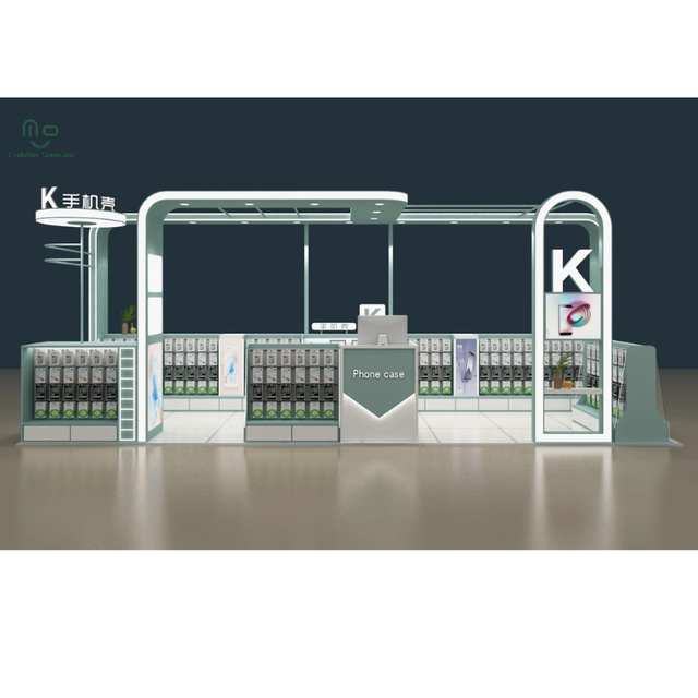 Customized Wooden Phone Charging Kiosk with LED Lighting Eco-Friendly Durable Display Counter Table for Shopping Mall