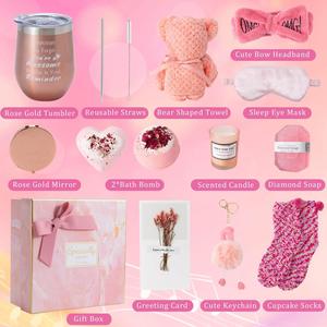 2023 New <b>Pink</b> Inspirational <b>Gifts</b> Basket for Women Lady Birthday Relaxing Spa Care Package for Friendship Christmas <b>Gift</b> Set - Product Image 3