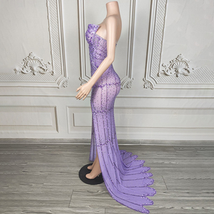 Novance Y4724 制造用品 性感无肩带奢华水钻舞会礼服 紫色修身女式生日礼服 - Product Image 5