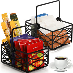Desktop Sugar And Coffee Bag <b>Storage</b> <b>Basket</b> Wrought Iron Kitchen Organizer Rectangular Metal Wire Tea Bag Holder <b>Large</b> Capacity - Product Image 1