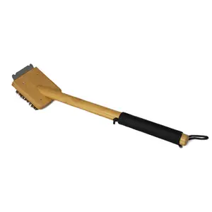 BBQ-Aid Grill Brush and Scraper for Barbecue Grill Brush for Outdoor Grill with Extended Large Wooden Handle and Replaceable