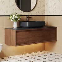 Kabinet Kamar Mandi dengan Wastafel dan Cermin, Meja Rias Gantung dengan Baskom Keramik Putih dan Pintu Penyimpanan untuk Hotel
