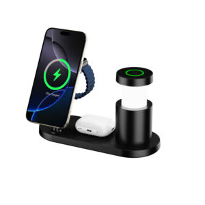 Support <span class=keywords><strong>de</strong></span> charge magnétique 3 en 1 QI2.2 25W avec lumière nocturne réglable en hauteur pour téléphone Apple, iWatch et AirPods - Product Image 1