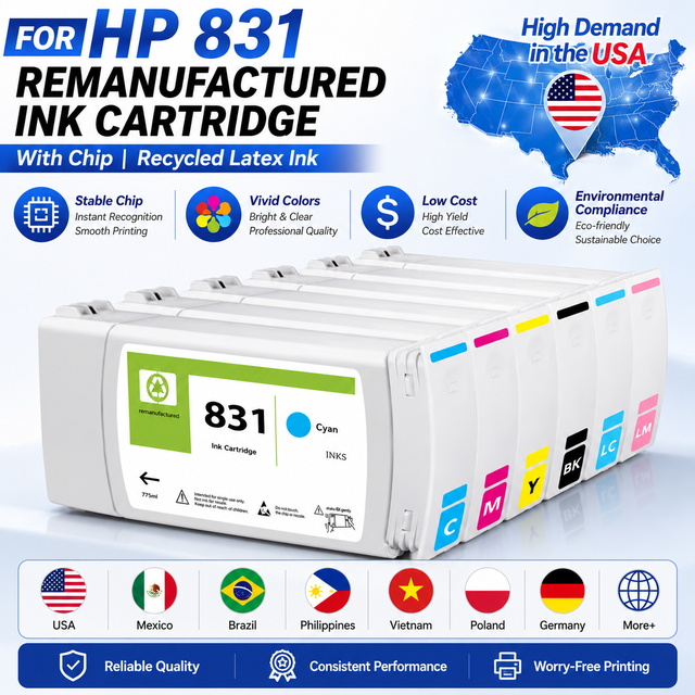 Ocbestjet 7 Pcs/set 831 775 ML Ink Cartridge With Latex Ink and Stable Chip for HP Latex 360 310 330 315 Printer Ready to Use
