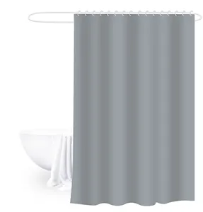 Low MOQ Bathroom Curtain 100% Polyester Fabric Waterproof Bathroom Shower Curtain with U Shape Hooks