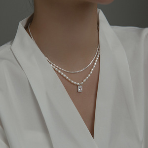 S925 <b>Silver</b> Korean Version Tulip <b>Necklace</b> with Sweet Synthetic <b>Pearl</b> Small Fresh Student Accessory D9322 - Product Image 3