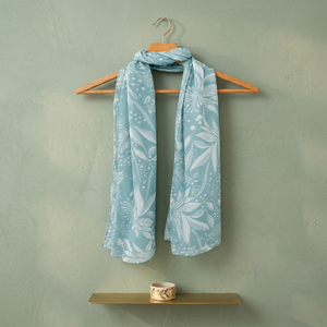 Premium Ice Blue Floral Leaf Print Poly Dobby Scarf Long <b>Shawl</b> Breathable <b>Wrap</b> for <b>Women</b> Daily Travel - Product Image 3