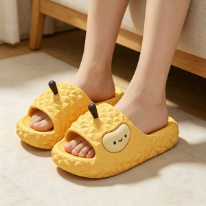 Cute Cartoon Durian Slippers For Women Thickened Non Slip Soft Sole Indoor Home Wear Size 36 41 Yellow Green - Product Image 2