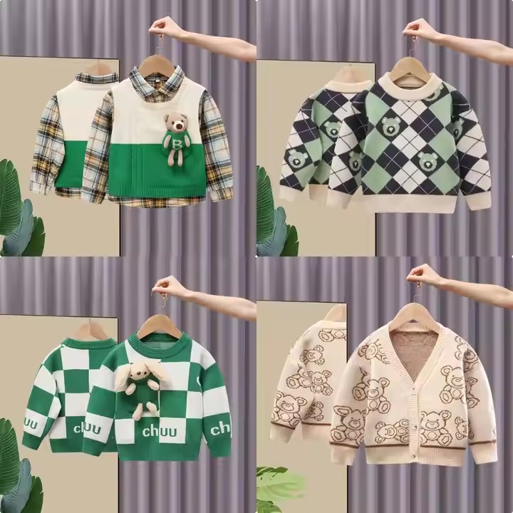 Autumn Warm 100% Cotton Baby Cardigan Custom Logo Casual Knitted Top for Girls Boys' Fashion Sweaters