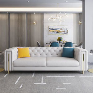 طقم كنب جلدي بتصميم عصري عالي الجودة، أثاث فاخر 3 2 1 مقاعد، كنبة تشيسترفيلد فاخرة مقطعية بإطار خشبي للمنزل - Product Image 4