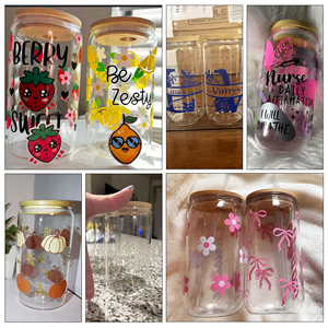 Gobelets en <span class=keywords><strong>verre</strong></span> transparent de 16 oz, sans BPA, réutilisables, pour sublimation, lot de 50, avec couvercle en bambou et <span class=keywords><strong>paille</strong></span> - Product Image 6