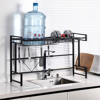 Étagère de cuisine pliable à double niveau en acier au carbone multifonctionnelle rétractable avec porte-vaisselle et porte-ustensiles