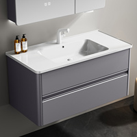 Ensemble de meubles de salle de bain E0 Eco en contreplaqué gris, imperméable, résistant à l'eau et à l'humidité, avec tiroirs de rangement suspendus au mur