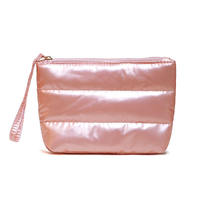 Pochette de maquillage personnalisée avec logo, brillante, argentée, matelassée, grande, écologique, réutilisable, résistante à l'eau, portable, légère, en tissu