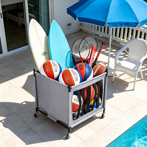 <span class=keywords><strong>Chariot</strong></span> de rangement commercial à roulettes pour équipement sportif, bac de rangement métallique pour équipement de sport pour salle de sport, garage, club sportif et centre d'entraînement - Product Image 5