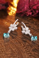 Wunderschöne Klassische Blumendesign Labor-Diamanten Birnenförmiger Schliff Paraiba Tropfen-Ohrringe 925 Silber Party Damen
