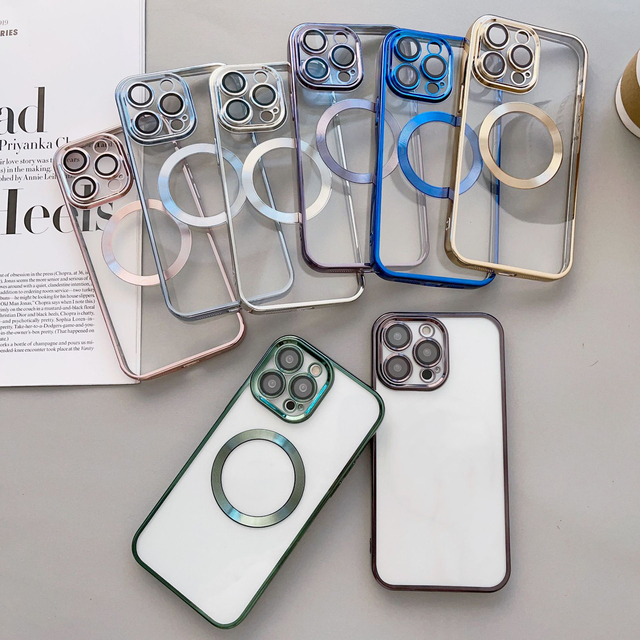 Luxury Electroplated TPU Magnetic Phone Case for Apple iPhone 15 14 13 12 11 Pro Max Magnet Case Mobile Back Phone Cover TPU18