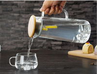 Bouilloire en verre borosilicate moderne de 1,5 L, écologique, avec couvercle en bambou, livraison rapide pour la maison et la cuisine, vente en gros