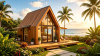 Maisonnette modulaire préfabriquée en acier en forme de A pour l'hébergement des clients d'hôtel, design moderne, caractéristique respirante, conception en modèle 3D