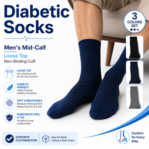 Chaussettes Diabétiques en Coton Tricoté pour Hommes, Conception Personnalisée, Printemps, <span class=keywords><strong>Sans</strong></span> Coutures, Respirantes, Écologiques, Séchage Rapide - Product Image 2