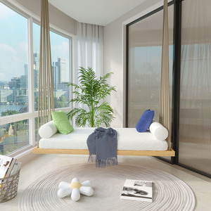 Dondolo Sospeso <span class=keywords><strong>in</strong></span> <span class=keywords><strong>Legno</strong></span> Stile Nordico, Sedia a Dondolo da Interno/Esterno per Balcone, Disponibile per Vendita Diretta, Dropshipping e Personalizzazione - Product Image 3