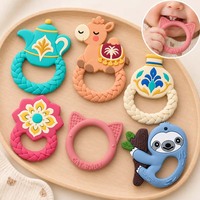 Anneau de dentition en silicone pour bébé, motif théière tressée, couleur turquoise, personnalisable OEM