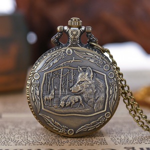 <span class=keywords><strong>Montre</strong></span> de poche vintage en bronze avec tête de loup en relief, quartz, avec chaîne de collier, <span class=keywords><strong>pendentif</strong></span>, excellent cadeau pour les hommes et les enfants - Product Image 1