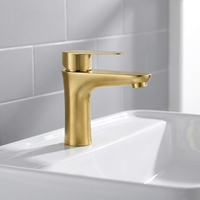 Robinet de lavabo de salle de bain de luxe en acier inoxydable 304 doré brossé, à poignée unique, à montage sur comptoir, mitigeur chaud/froid pour usage hôtelier