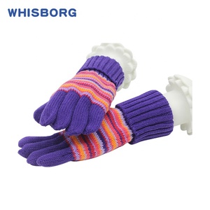Gants chauds tricotés en coton pour enfants, mignons, à rayures pour bébés, OEM, bleu - Product Image 4
