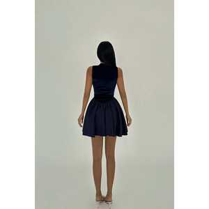 Mini-robe bleu marine pour femme, modèle exclusif, en polyester, coupe fourreau, col montant, droite, ornée de sequins, perles et strass, tendance, nouveauté - Product Image 1