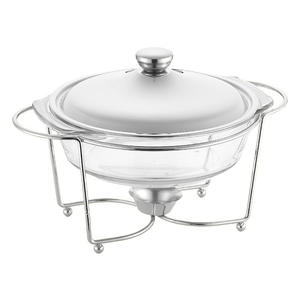 Olla Buffet Redonda de Vidrio Resistente al Calor con Tapa, Calentamiento con Alcohol, Olla Buffet Dorada, Estufa Buffet de Temperatura Constante - Product Image 4