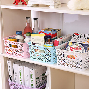 Plastic Storage Basket Rectangle With Handles Purple Pink White Blue Home Storage Organizing Rack Food Container - Product Image 3
