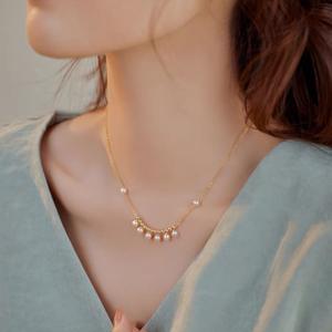 Collar de Perlas de Agua Dulce Naturales con Diseño de Sonrisa, Estilo Simple y Versátil para el Día a Día, Estilo INS, 14K Chapado en Oro - Product Image 2