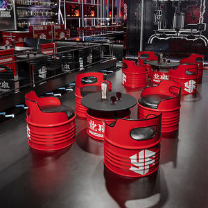 طقم طاولة وكراسي بار، أريكة على شكل برميل زيت، طاولة قهوة من الحديد الفني لـ KTV، أريكة عصرية بتصميم صناعي إبداعي لمتاجر الملابس - Product Image 4