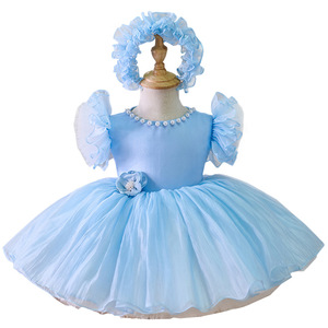 Vestido de princesa Aisha azul de alta calidad 2025, vestido tutú esponjoso dulce para niñas pequeñas, vestidos de fiesta de primer cumpleaños - Product Image 5