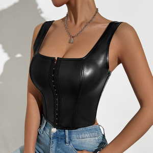 Femmes réglable dos en cuir PU surbuste Corset bustier tubulaire à lacets sangle désossé corps Shaper Bustier Corset haut - Product Image 6