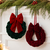 Nouvelle Guirlande de Noël en Velours 2026, Ornements Noeuds Rouges et Verts, Décorations Suspendues pour Arbre de Noël, Décoration de Fête pour la Maison