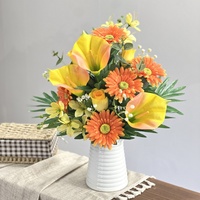 Buket bunga buatan tangan realistis vas putih kuning Calla Lily Orange gerbera-dekorasi rumah untuk perayaan Natal Paskah