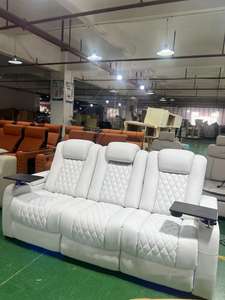 Sofá de Lujo Personalizable para Sala de Video y Cine en Casa con Reclinador Automático en Piel Genuina - Product Image 4