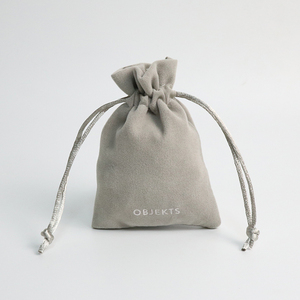 Sac à cordon en velours épais gris Portable sacs de faveur en velours pochettes en velours pour emballage cadeau de bijoux - Product Image 1