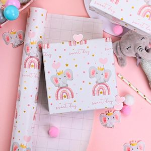 Papier d'emballage original en papier calque rose à motif étoiles et éléphant mignon pour fête d'anniversaire d'enfant et baby shower - Product Image 5
