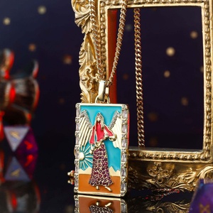 Zoryn Mayoreo Cadena de Eslabones de Moda de Aleación de Zinc con Colgante de Esmalte Dorado con Efecto de Goteo de Aceite, Collar de la Marca Tarot para Uso Diario - Product Image 5
