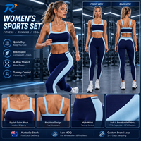 Ensemble de sport 2 pièces pour femme, color block, avec brassière de sport dos nu et leggings taille haute, séchage rapide, pour la course et la gym, en stock en Australie