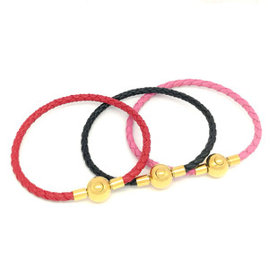 Leather Rope <b>Bracelets</b> Stainless Steel Snap Buckles 3D Gold Plated Unisex Gift Jewelry - Product Image 4