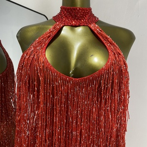 Robe longue ajourée à strass et franges pour femme, idéale pour chanteuse, mannequin, défilé ou soirée - Product Image 3