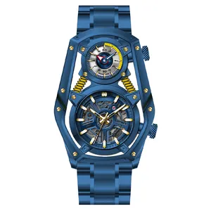 Nouveau bleu double mouvement montre en acier conception de personnalité montre de mode lumineux étanche montre gent