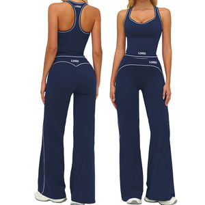 TZ7028-2 2 Parça Spor Kıyafet Kolsuz Crop Top Fitness Yoga Atlet Yüksek Bel Şort Tayt Takımları Spor Giyim Seti - Product Image 2