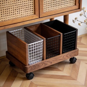 Wire Basket Storage <b>Trolley</b> With Wheels Rectangle 10-20 L Capacity For Bathroom <b>Laundry</b> Organizer Silver Black Color - Product Image 1