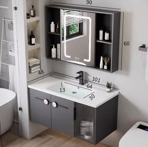 Mueble de <span class=keywords><strong>Baño</strong></span> Moderno Impermeable con Acabado Lacado LED y Espejo, Gabinete de Aluminio con Lavabo de Cerámica, <span class=keywords><strong>Diseño</strong></span> de Montaje en Pared <span class=keywords><strong>para</strong></span> Uso en Hogar y Hotel - Product Image 2